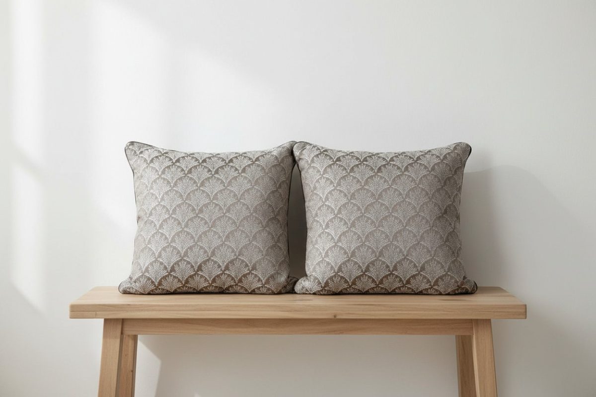 Woven Scallop Jacquard Square Cushion Cover – Taupe & Cream 2