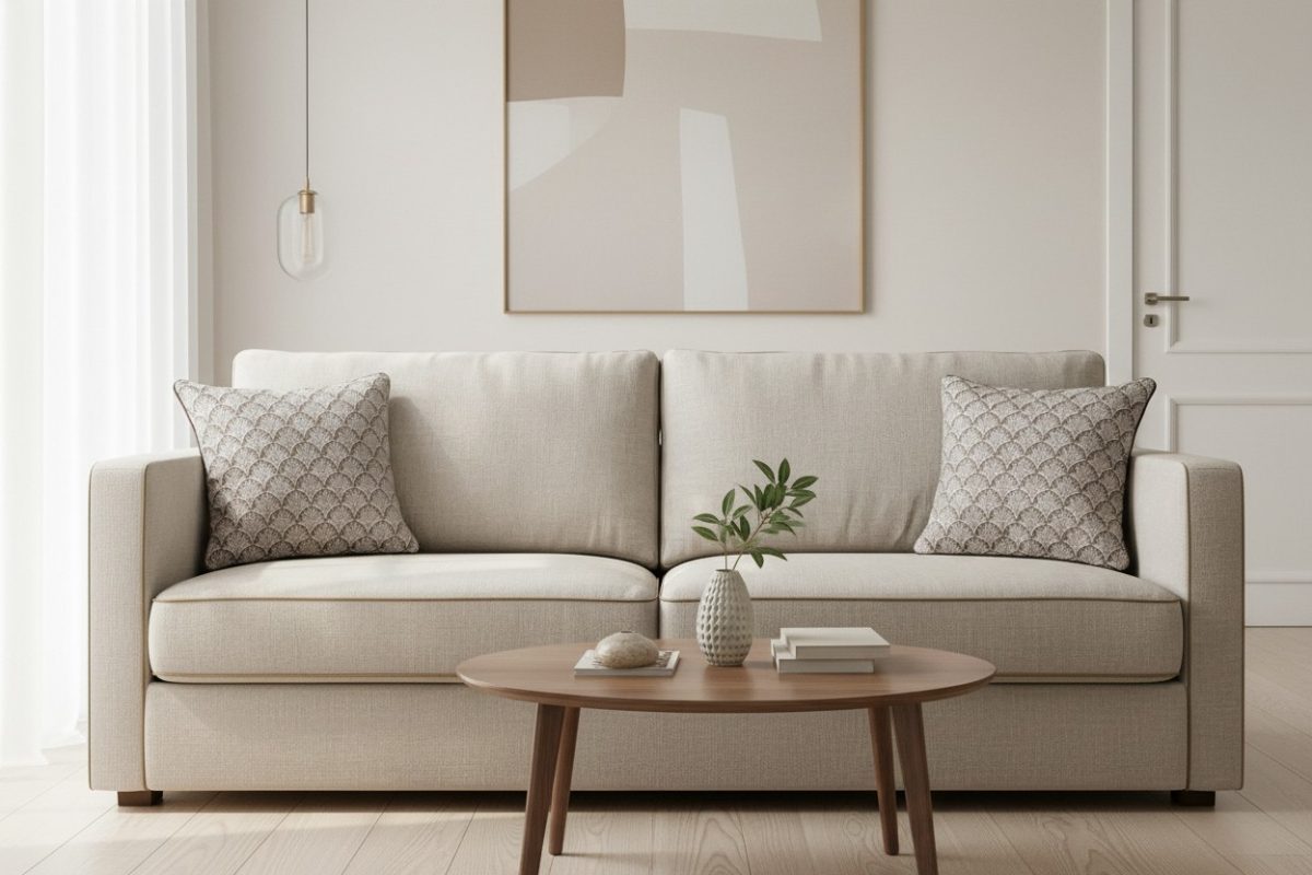 Woven Scallop Jacquard Square Cushion Cover – Taupe & Cream 3