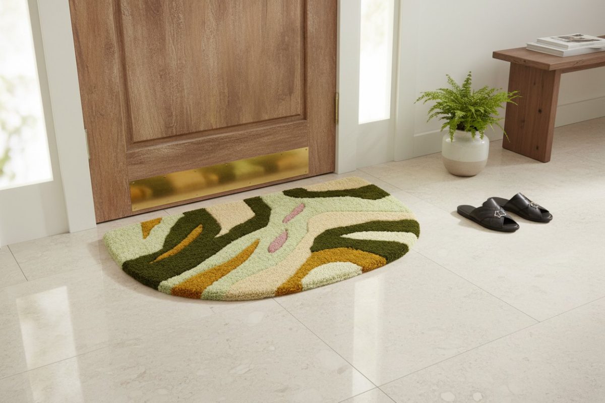 Tufted Abstract Bath Mat - Green & Mustard 3