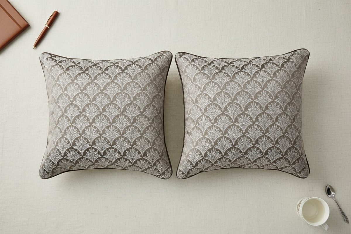 Woven Scallop Jacquard Square Cushion Cover – Taupe & Cream 5