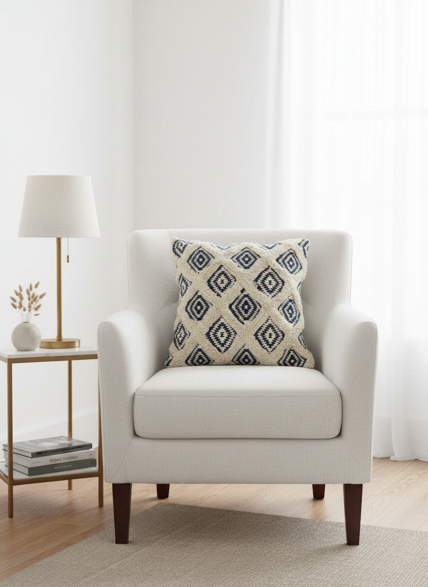 Boho Blue Kilim Aztec Diamond Print — Tufted Cushion Cover 16x16 Inch 4