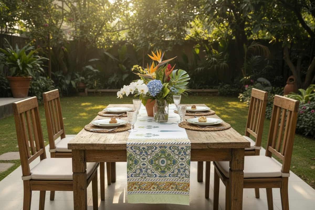 Hand Block Print Persian Medallion Cotton Table Runner — Multi 4