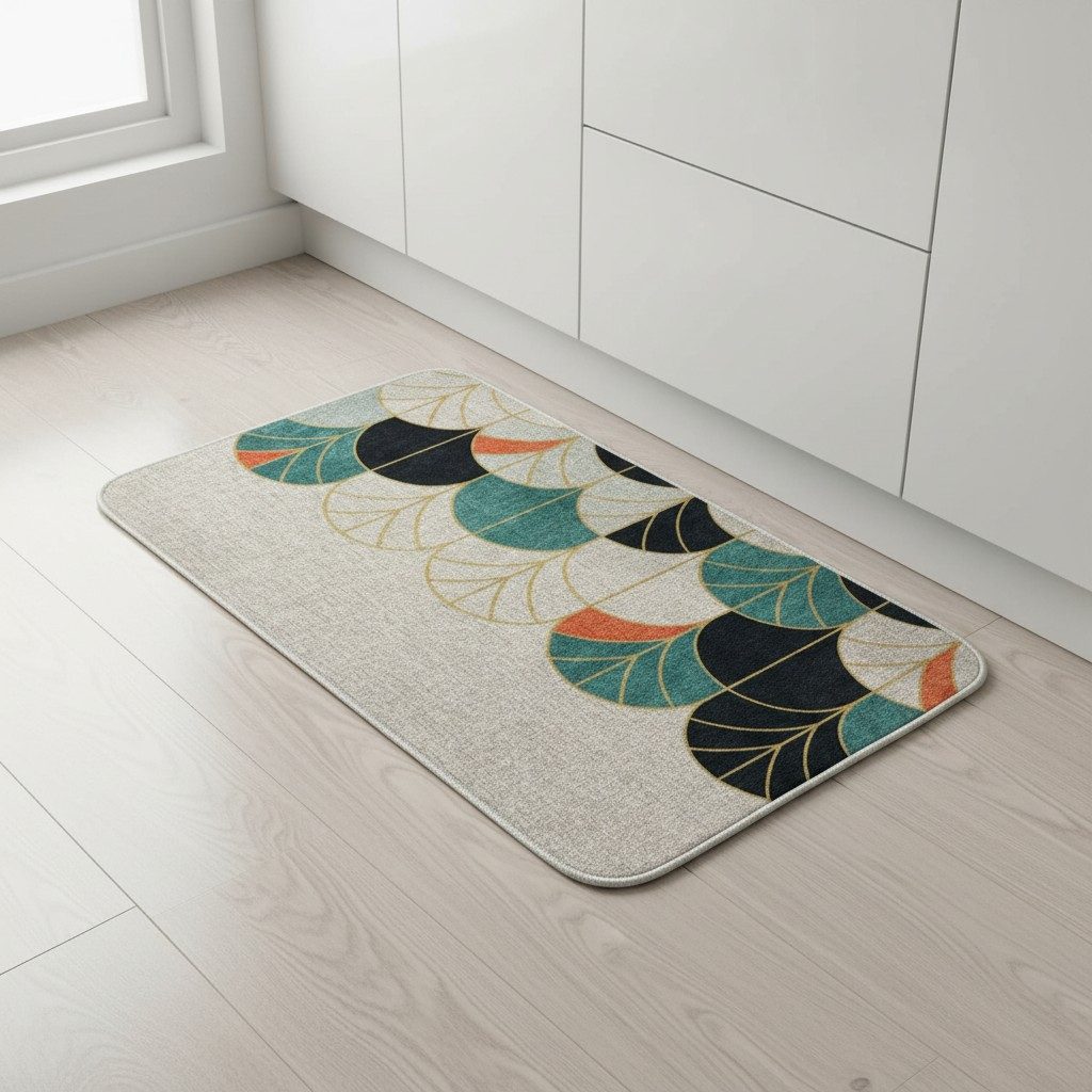 Art Deco Leaf Print Anti-Slip Mat – Teal & Gold 4