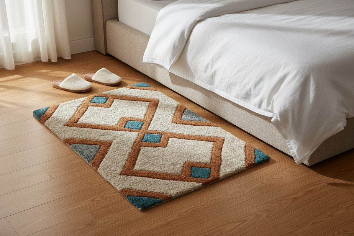 Tufted Geometric Diamond Bath Mat - Cream, Rust & Teal 4