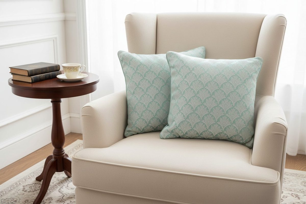 Woven Scallop Jacquard Square Cushion Cover – Sage Green 5