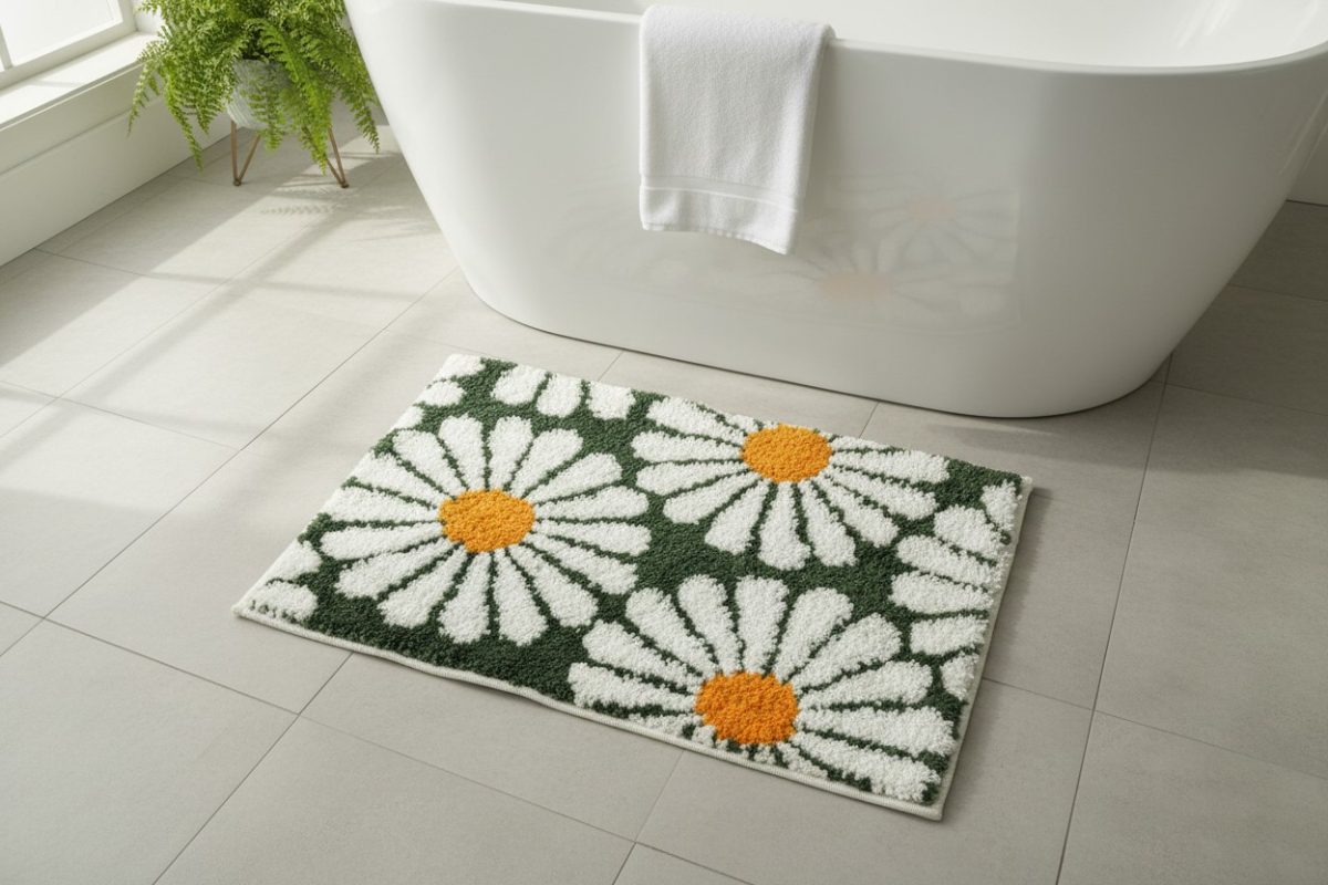 Daisy Bloom Tufted Bath/Door Mat — Forest Green 2
