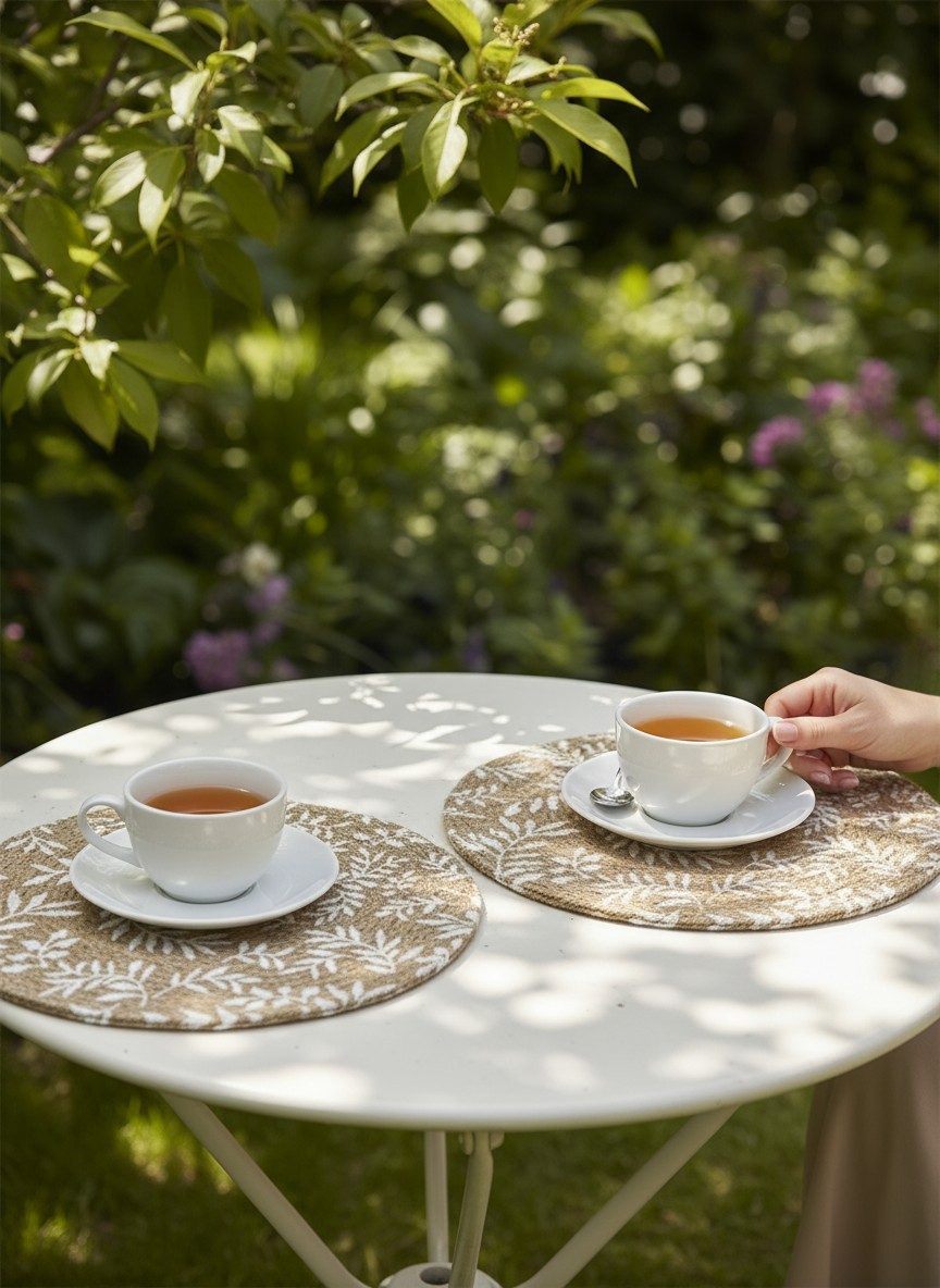 Round Placemats, Set of 2 | 14 Inch Large Table Mats | Fern Leaf Print 2