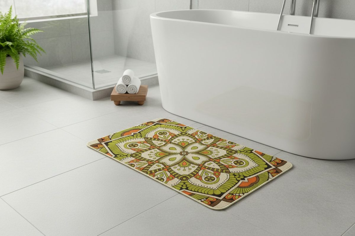 Mandala Print Anti-Slip Mat – Green & Orange (40 × 60 cm) 3