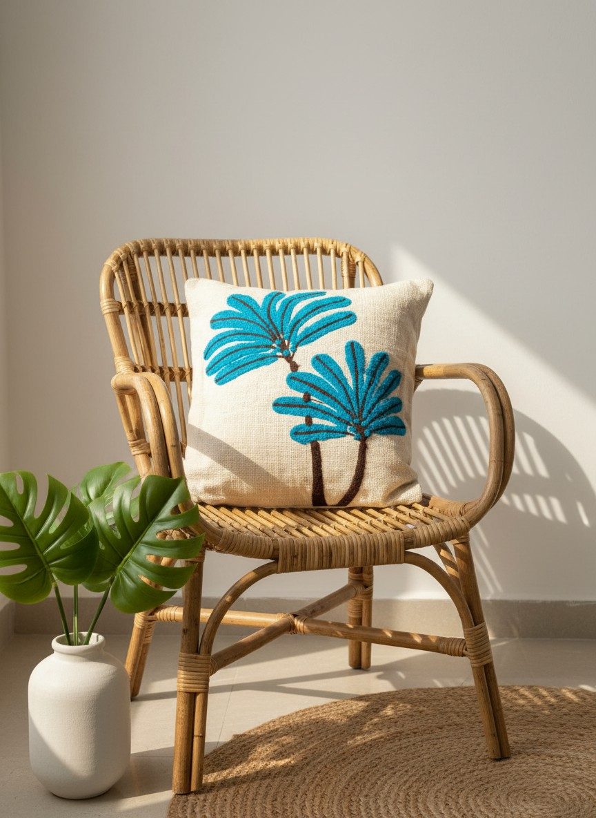 Blue Palm Tree Boho Cushion Cover — 16x16 Inches 5