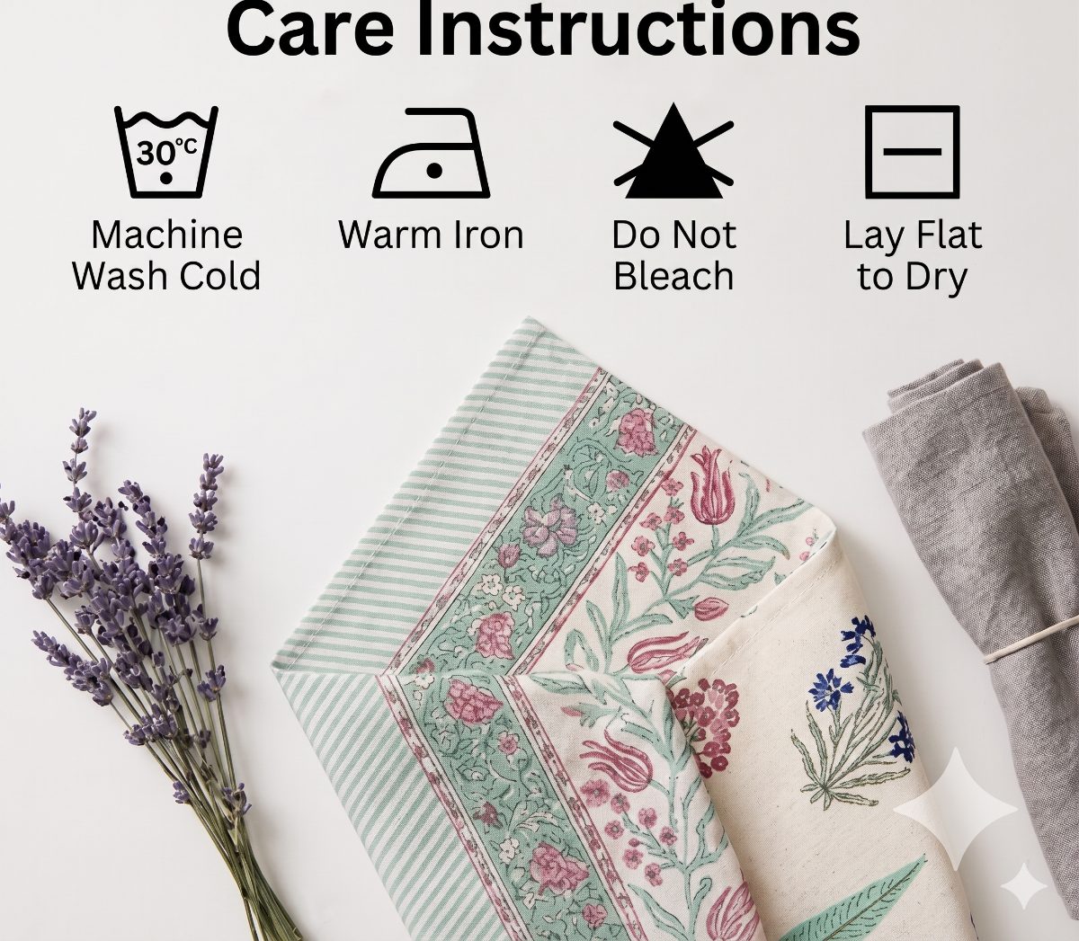 Hand Block Print Spring Botanical Cotton Table Runner — Multi Color 4
