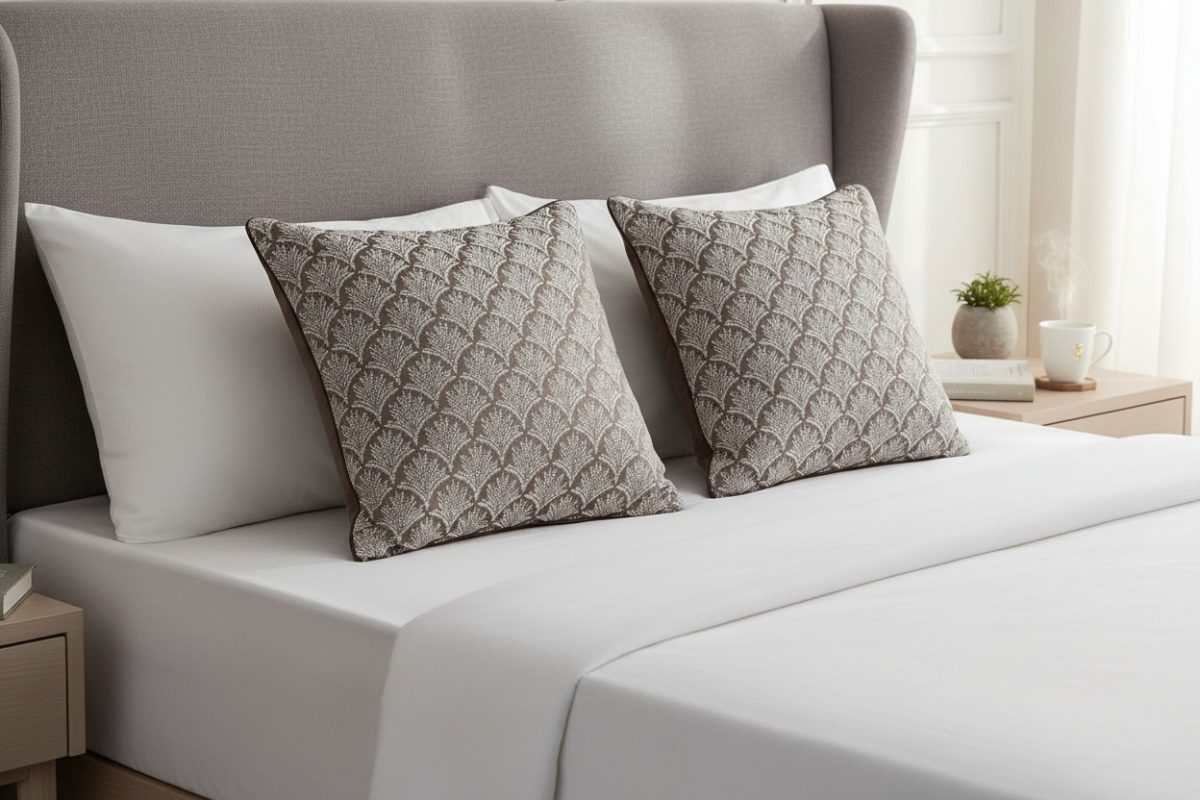 Woven Scallop Jacquard Square Cushion Cover – Taupe & Cream 1
