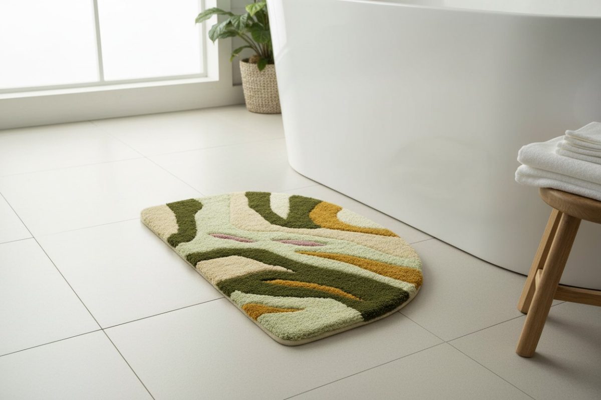 Tufted Abstract Bath Mat - Green & Mustard 2