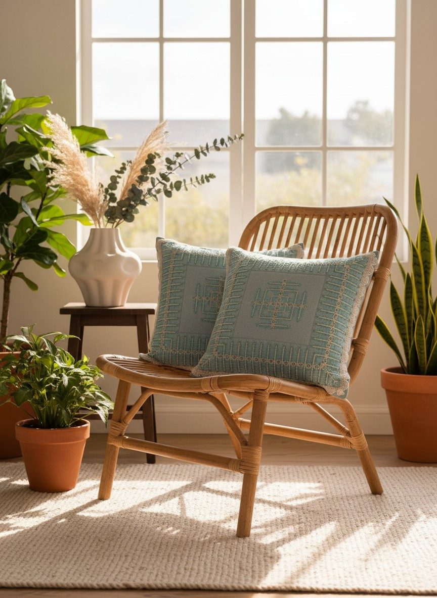 Embroidered Geometric Square Cushion Cover – Aqua Blue 3