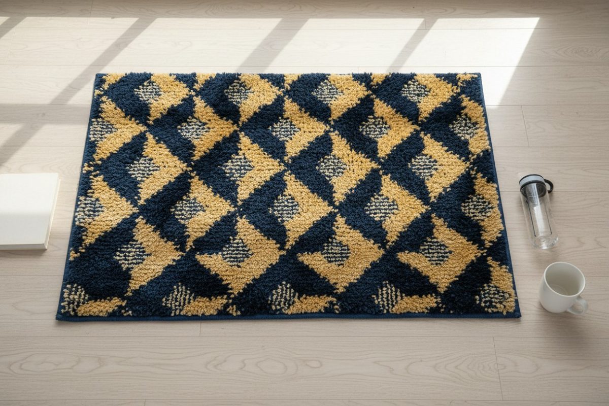 The Harlequin Bath/Door Mat — Indigo & Ochre 4