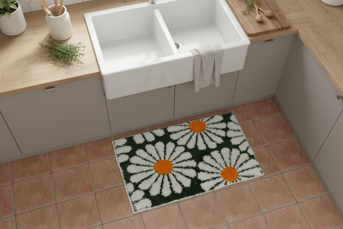 Daisy Bloom Tufted Bath/Door Mat — Forest Green 3