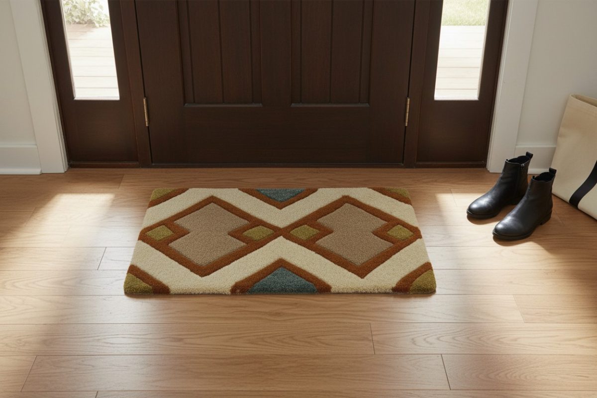 Tufted Geometric Diamond Bath Mat - Rust & Cream 4