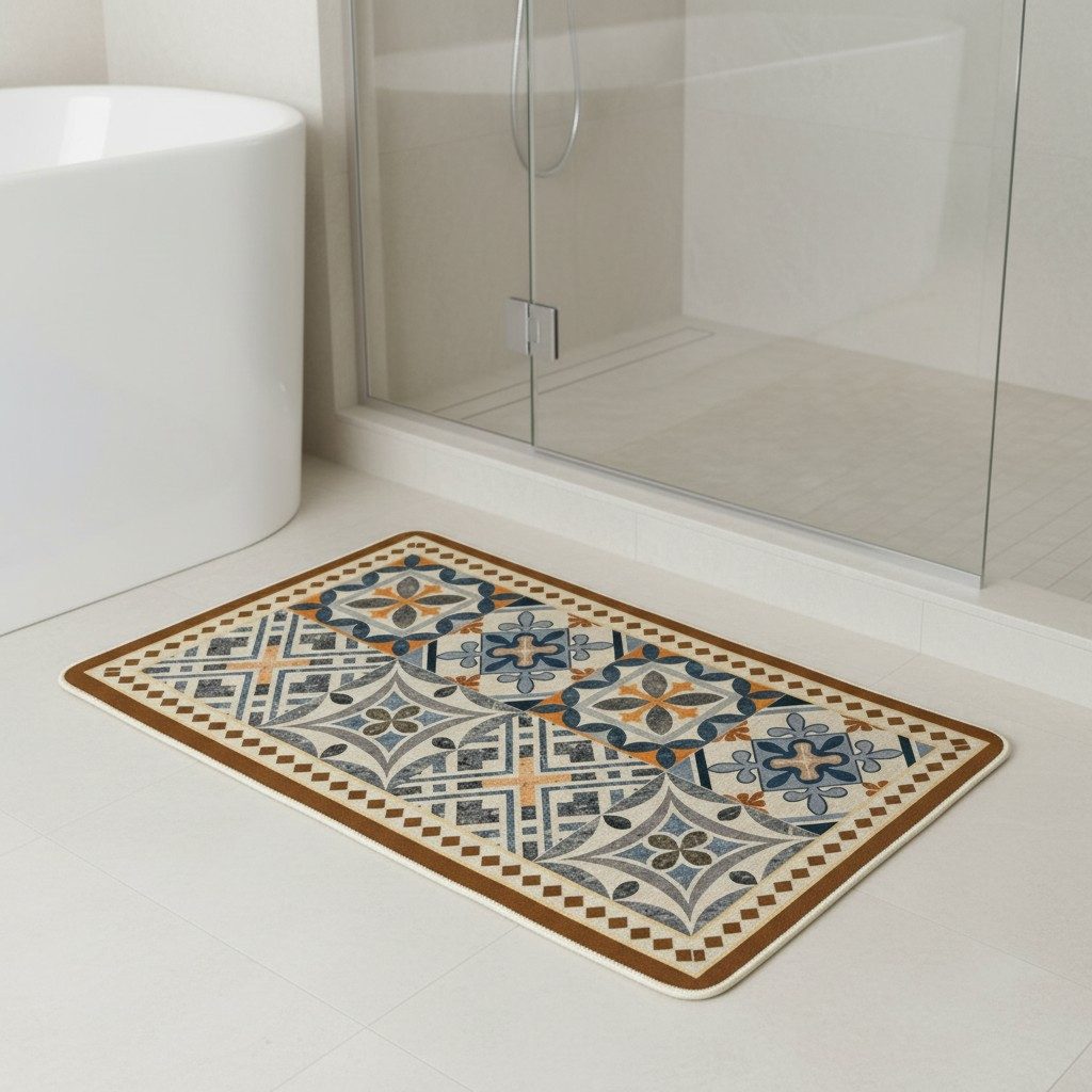 Moroccan Tile Print Anti-Slip Mat – Blue & Terracotta 3