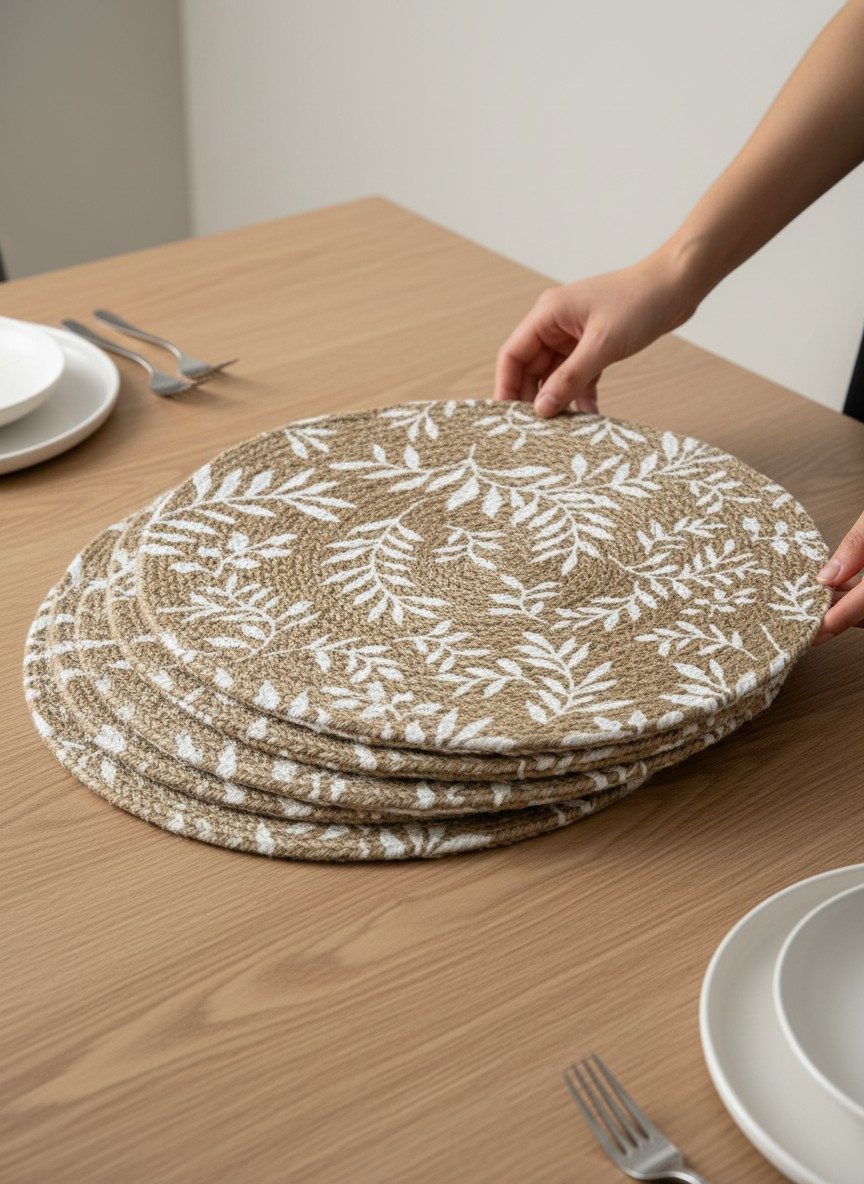 Round Placemats, Set of 2 | 14 Inch Large Table Mats | Fern Leaf Print 3