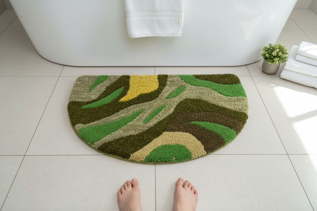 Tufted Abstract Bath Mat - Green & Yellow 3