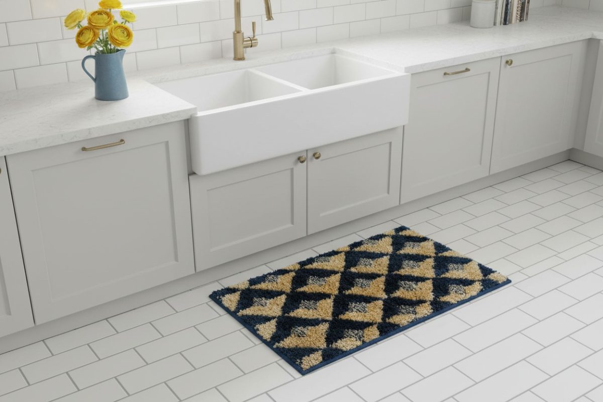 The Harlequin Bath/Door Mat — Indigo & Ochre 3