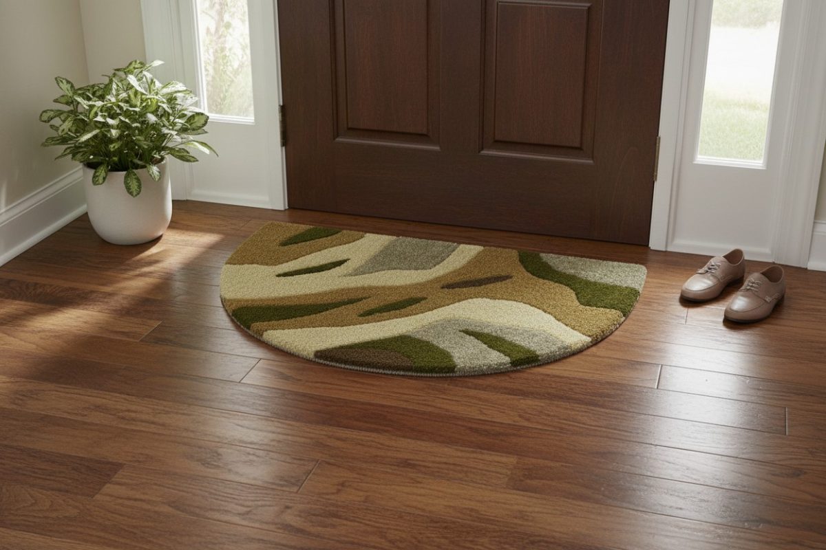 Tufted Abstract Bath Mat - Green & Beige 3
