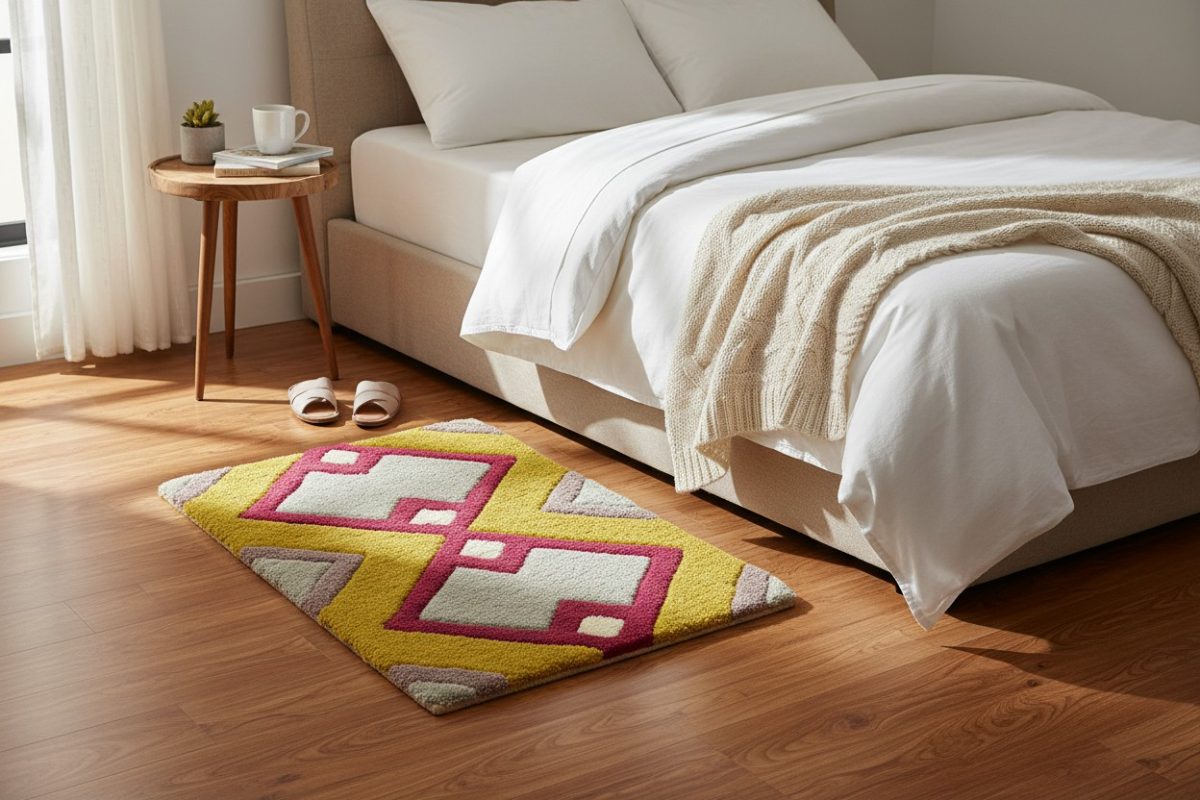 Tufted Geometric Diamond Bath Mat - Mustard & Pink 4