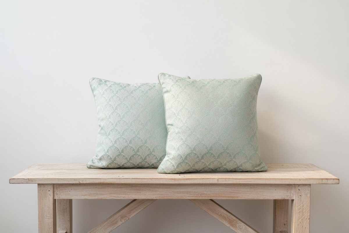 Woven Scallop Jacquard Square Cushion Cover – Sage Green 1