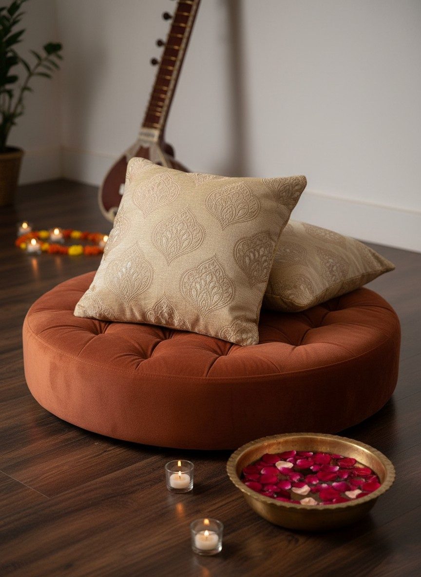 Jacquard Cushion Covers 16x16 Inch — Champagne Gold Mughal Ogee Damask Motif 1
