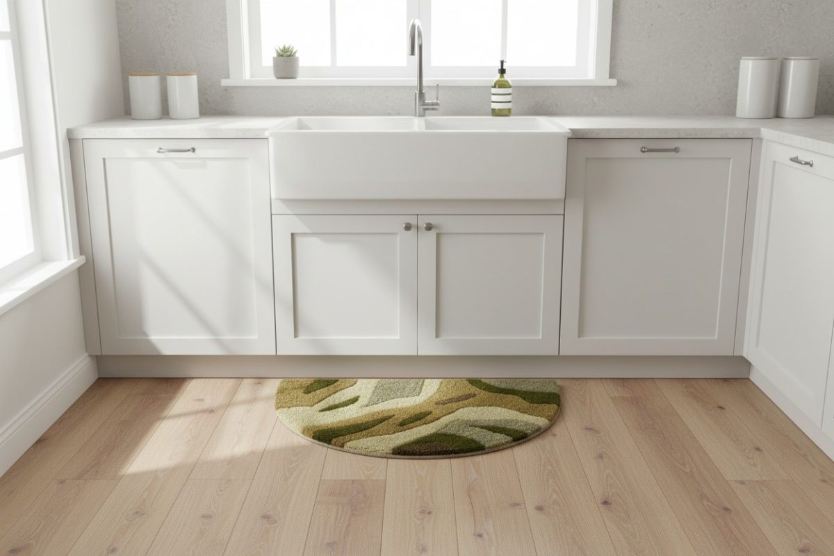 Tufted Abstract Bath Mat - Green & Beige 2