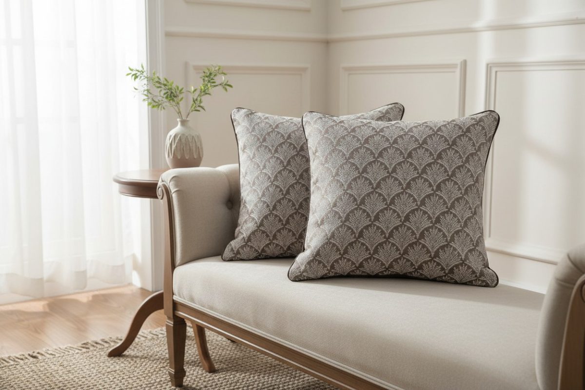 Woven Scallop Jacquard Square Cushion Cover – Taupe & Cream 4