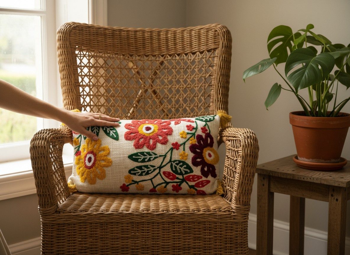 Embroidered Decorative 12X20 inch Cushion Cover with Tassels – Boho Embroidered Throw Pillow Case (1 Pc) - Multi Floral 3