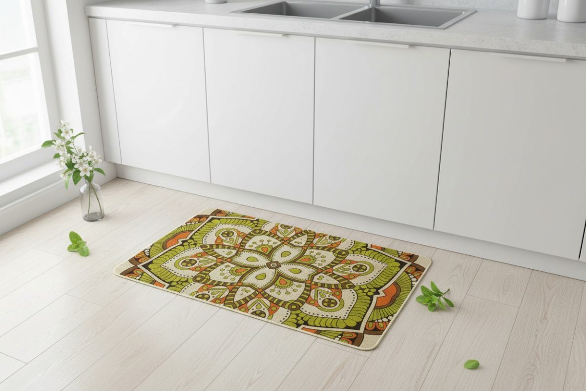 Mandala Print Anti-Slip Mat – Green & Orange (40 × 60 cm) 5