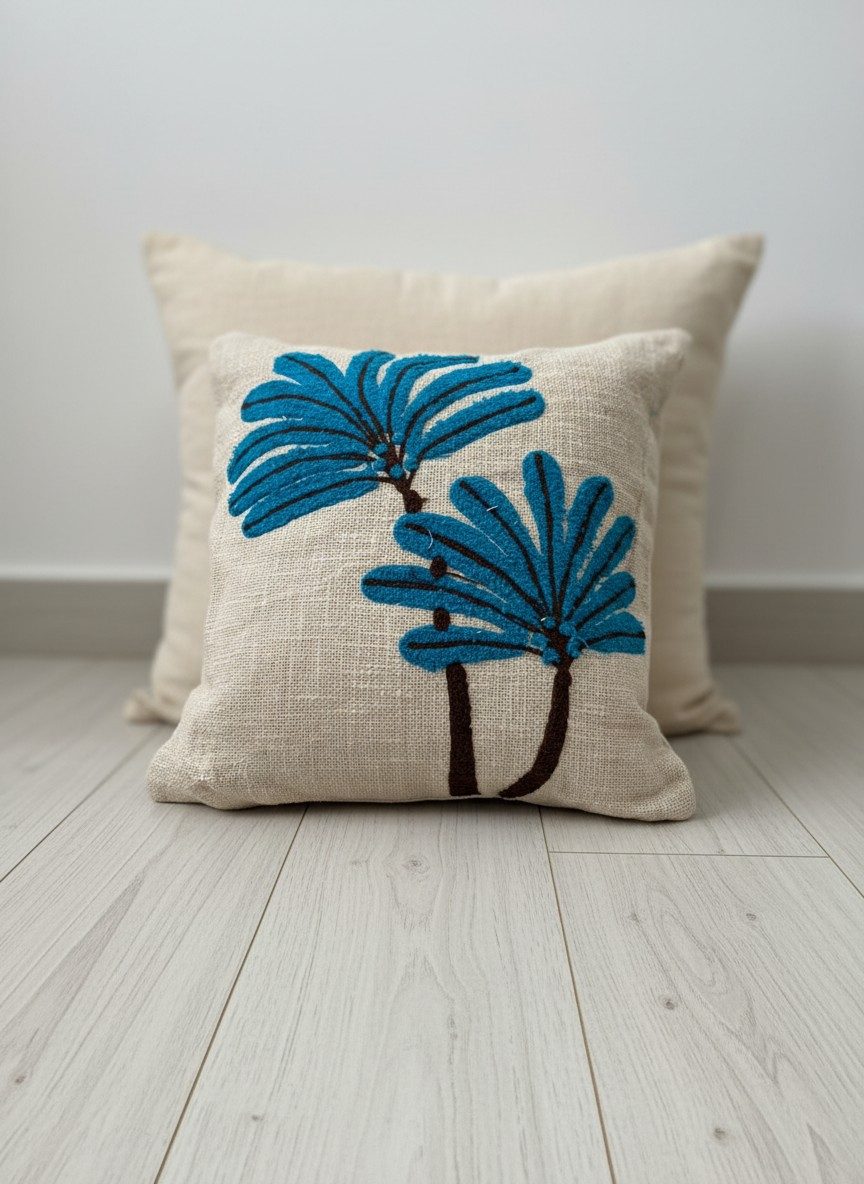 Blue Palm Tree Boho Cushion Cover — 16x16 Inches 2