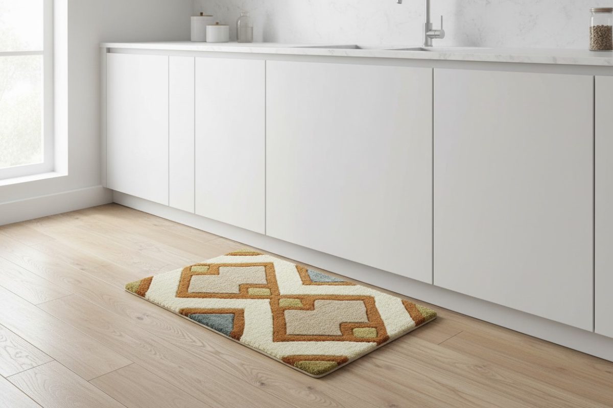 Tufted Geometric Diamond Bath Mat - Rust & Cream 2