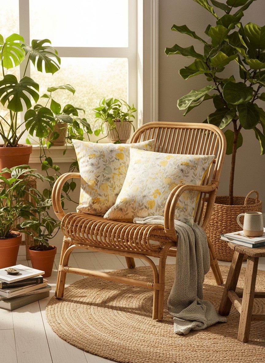 Watercolour Floral Square Cushion Cover – Yellow & Grey (Set of 2) 5