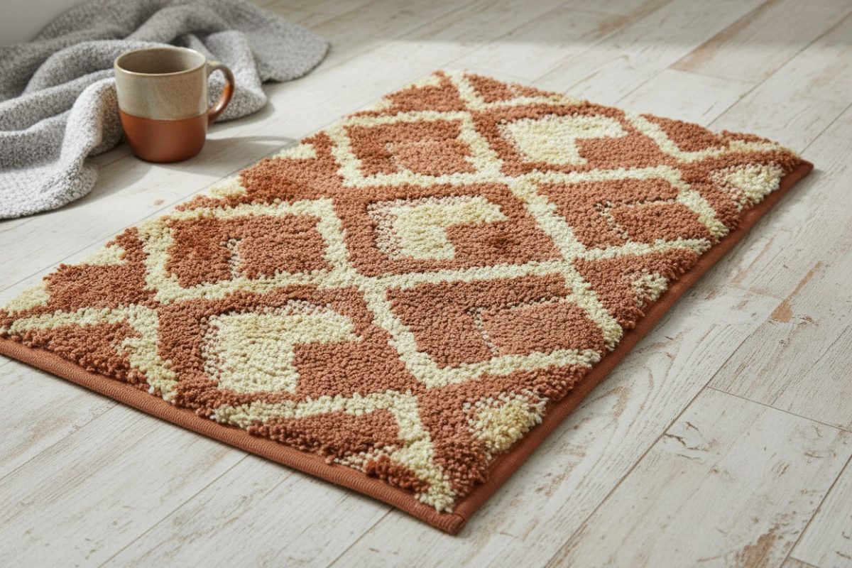 The Trellis Bath/Door Mat — Terracotta & Cream 1