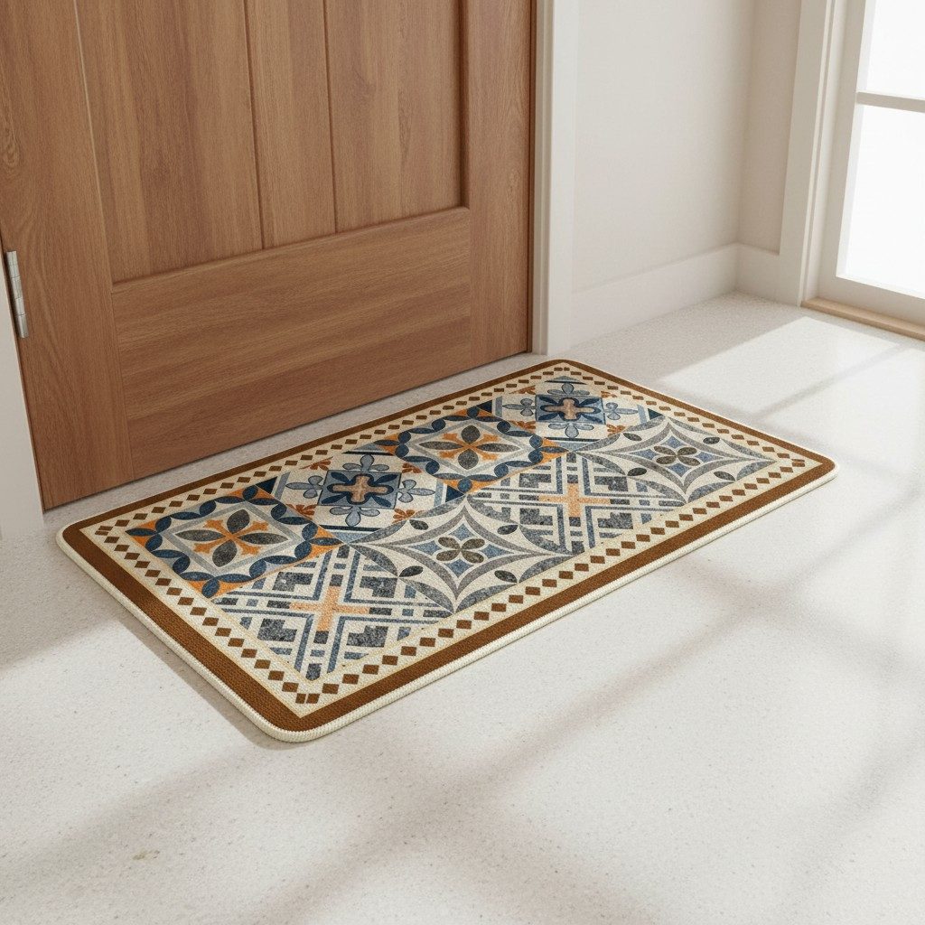 Moroccan Tile Print Anti-Slip Mat – Blue & Terracotta 4