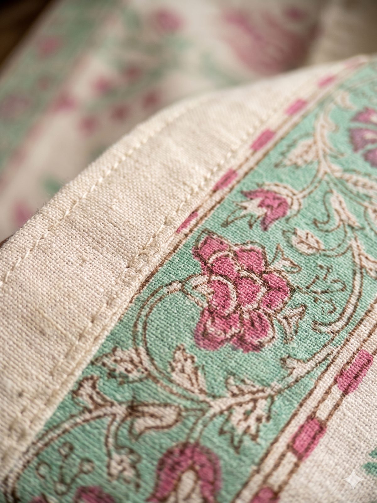 Hand Block Print Spring Botanical Cotton Table Runner — Multi Color 3