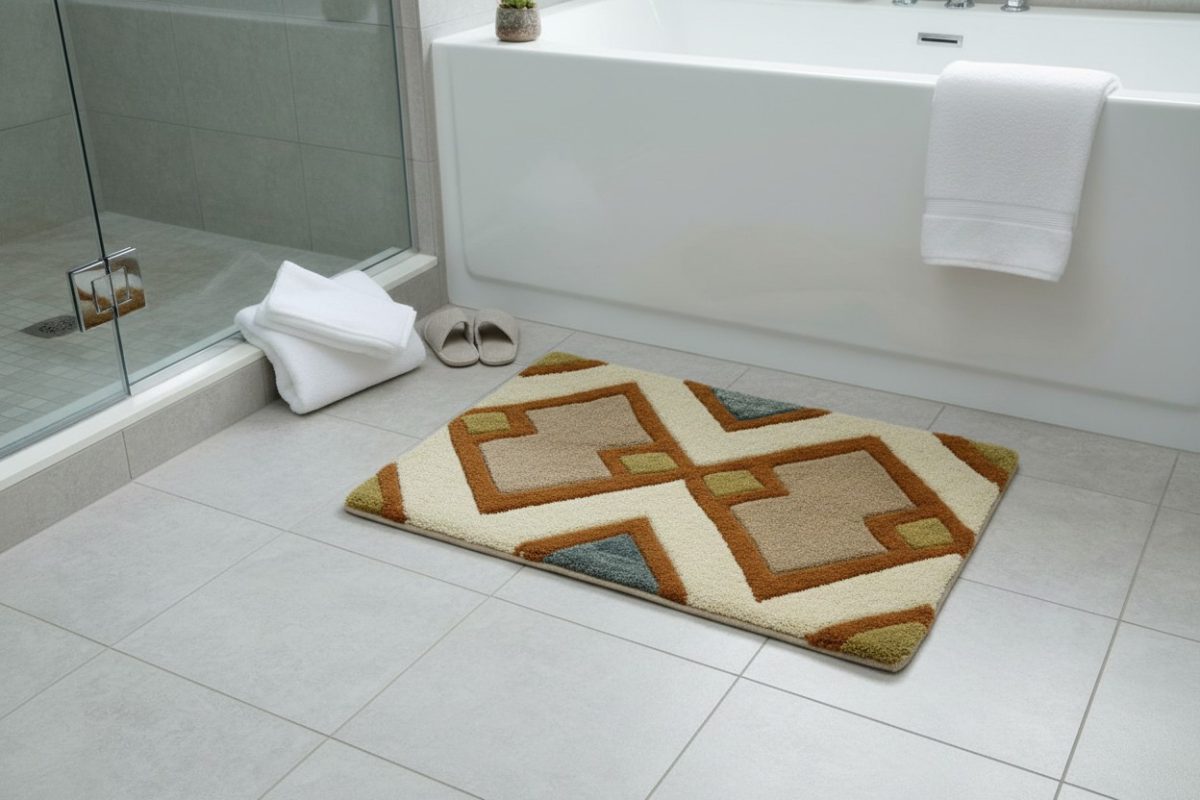 Tufted Geometric Diamond Bath Mat - Rust & Cream 3
