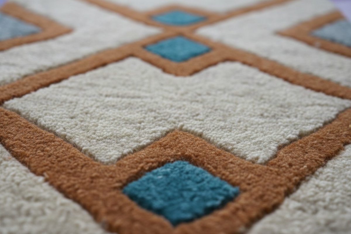 Tufted Geometric Diamond Bath Mat - Cream, Rust & Teal 2