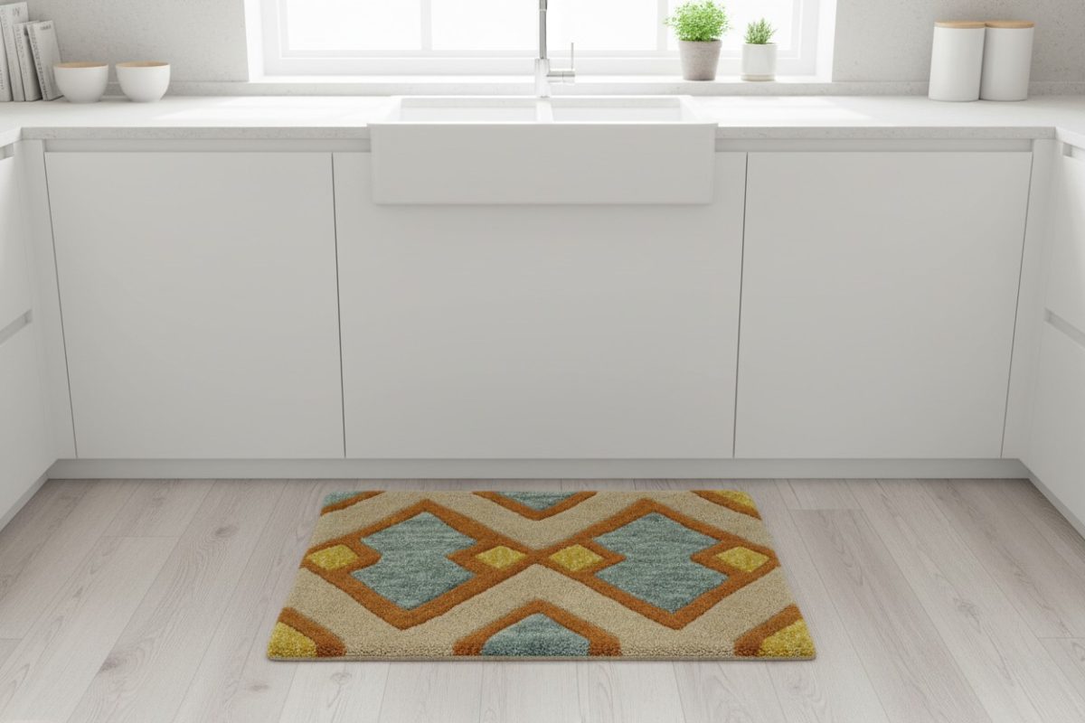 Tufted Geometric Diamond Bath Mat - Blue & Rust 4