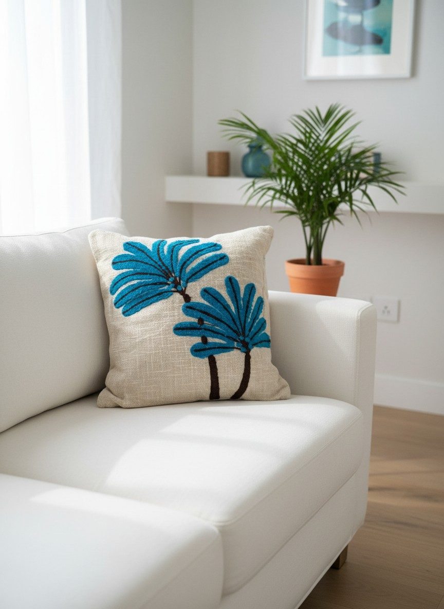 Blue Palm Tree Boho Cushion Cover — 16x16 Inches 4