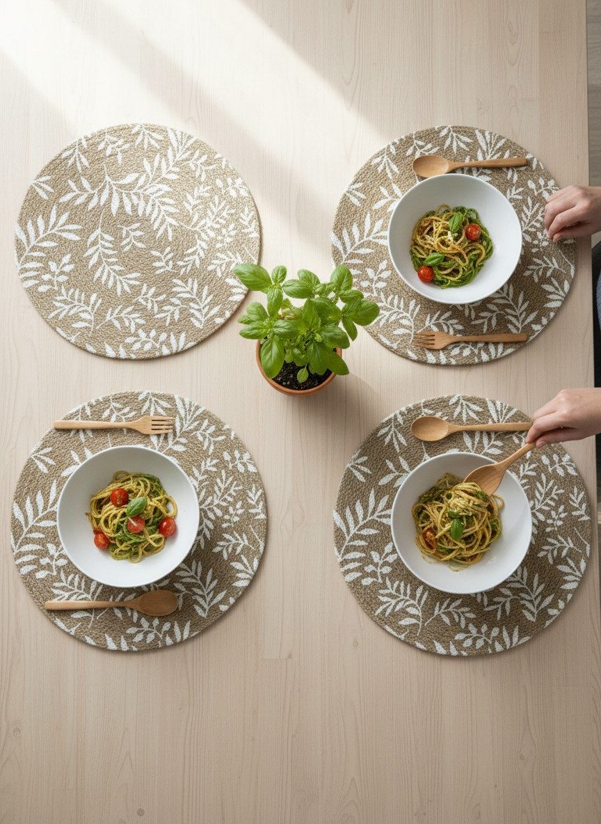 Round Placemats, Set of 2 | 14 Inch Large Table Mats | Fern Leaf Print 4